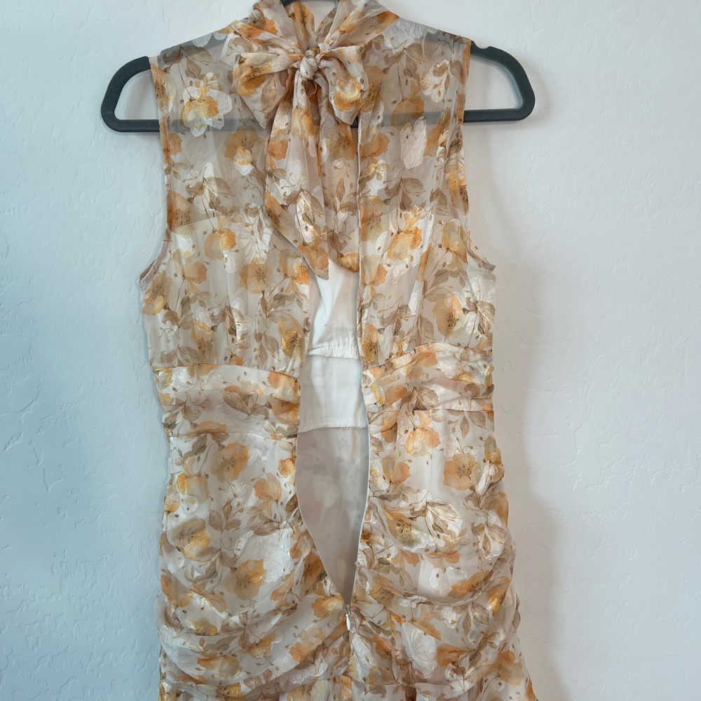 Selfie Leslie Monte Cristi High Neck Floral Ruched Mini Dress Yellow US M - Picture 8 of 12